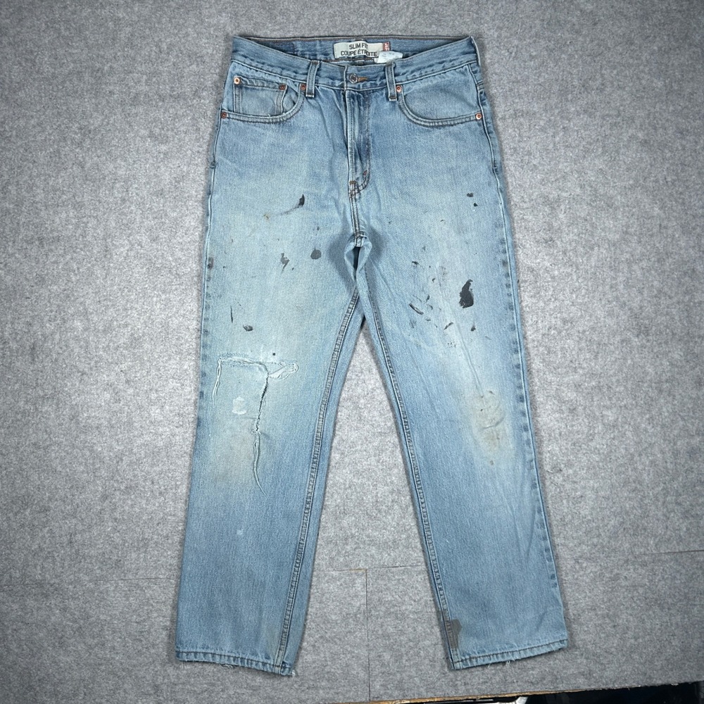 Levi's Denim Jeans Mens 34x30 Blue Slim Fit‎ Workwear Distressed Painter